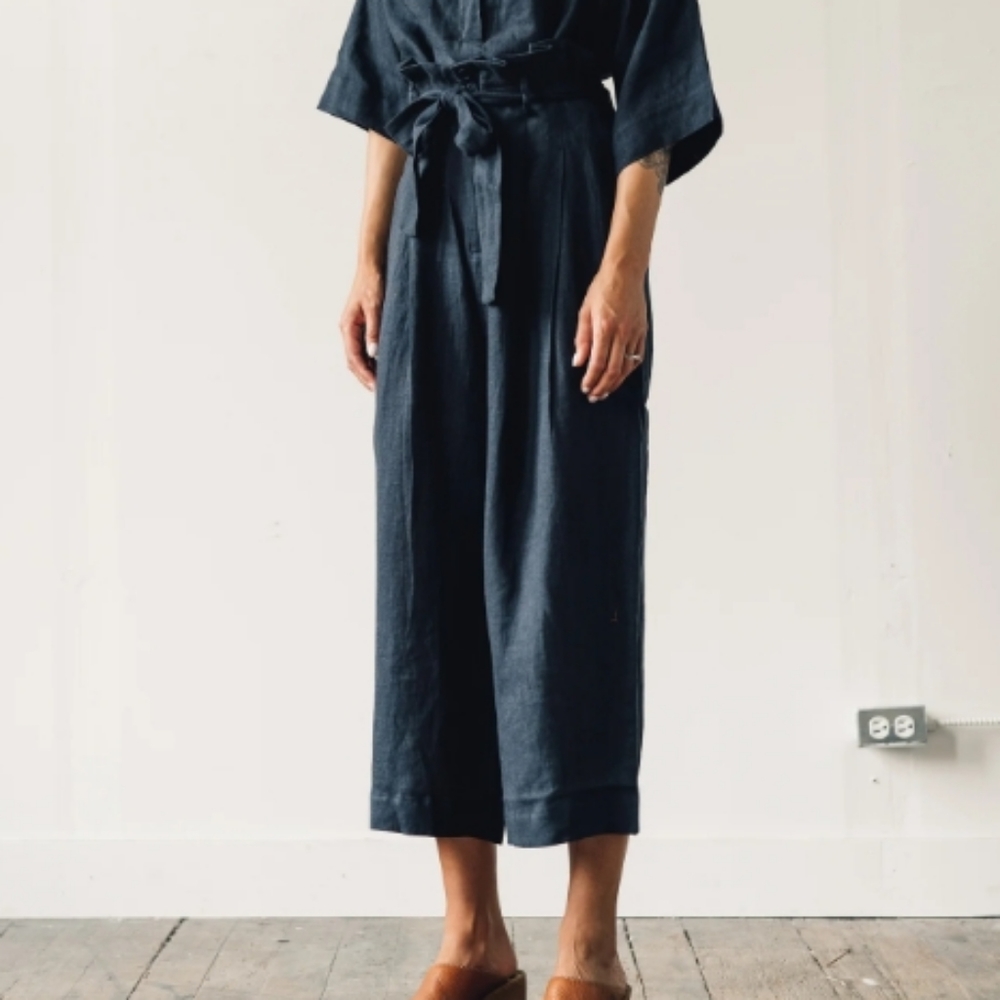 7115 By Szeki Pleated Linen Trouser Wide Leg Culotte S - Picture 1 of 16